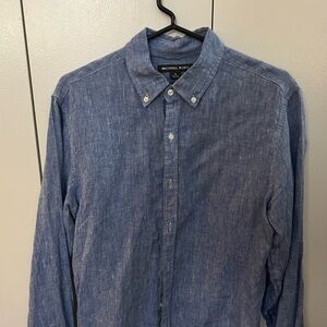 Michael Kors Men’s Size Medium Slim Fit Blue Linen Button-Up Collared Shirt